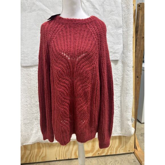 Elsamanda Made in Italy Alpaca Blend Open Knit Sweater Large Red Mohair  NWT - Picture 2 of 10